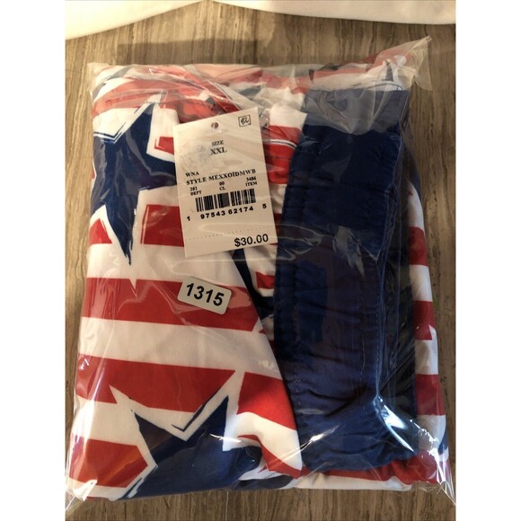 Mad Engine Men's Star Print Striped Americana Swim Shorts - Blue/Red XXL NEW!! - Picture 3 of 3